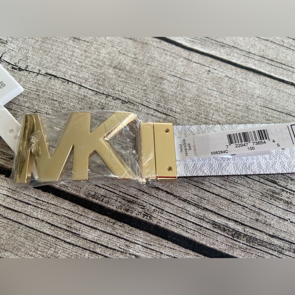 NWT! Michael Kors reversible waist belt in white leather and MK logos. S and M - Picture 5 of 16